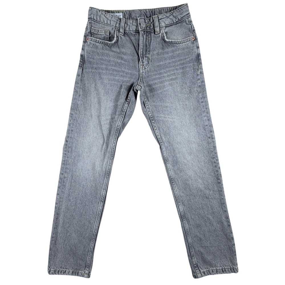 Zara Kids Grey Acid Wash Straight Leg Jeans Size 9/10 140 Adjustable Waist